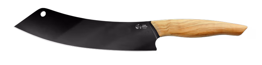 Barbecue-Messer ohne Fase, mit DLC-Beschichtung und Griff aus Olivenholz