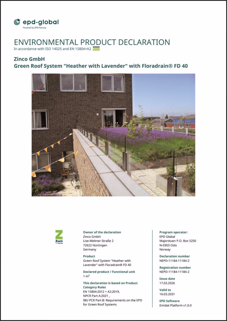 Zinco erweitert Angebot an Umwelt-Produktdeklarationen für Dachbegrünungssysteme