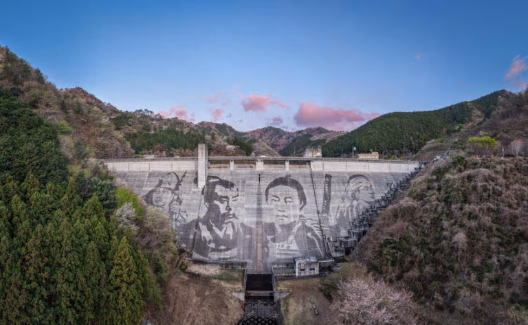 Reverse Graffiti auf japanischem Staudamm: Kärcher und Künstler Klaus Dauven erschaffen monumentales Samurai-Kunstwerk.