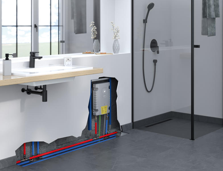 Bei entsprechender Anlagenplanung kann der ISX Dusche, Waschbecken und Küchenspüle dezentral mit erwärmtem Trinkwasser versorgen.