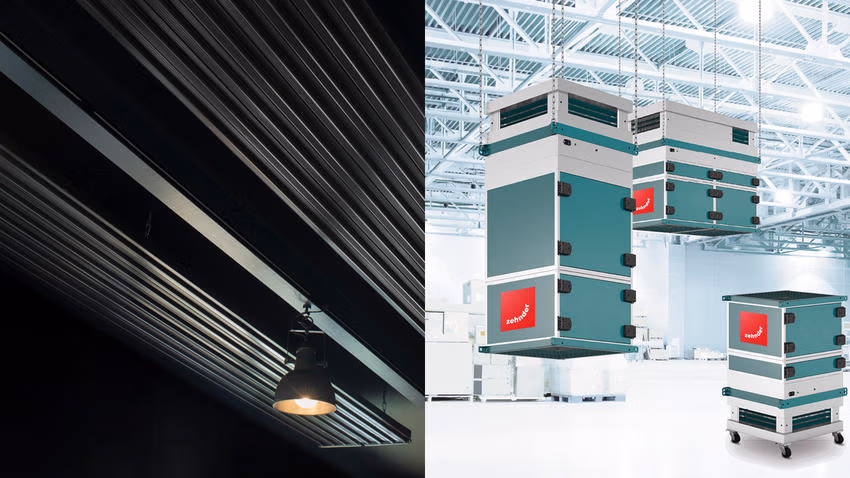 Zehnder-Deckenstrahlplatten und Geräte zur industriellen Luftreinigung
