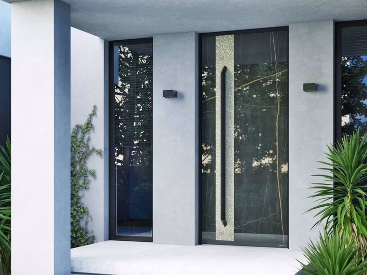 Aluminium-Haustür D-ART Line von Drutex an einem modernen Hauseingang