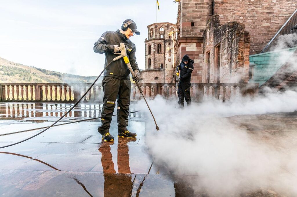 Dank der hohen Temperatur, mit der der Dampf auf die Steinoberfläche trifft, werden zudem Samen und Sporen in den Gesteinsporen zerstört, was den erneuten Bewuchs hinauszögert.