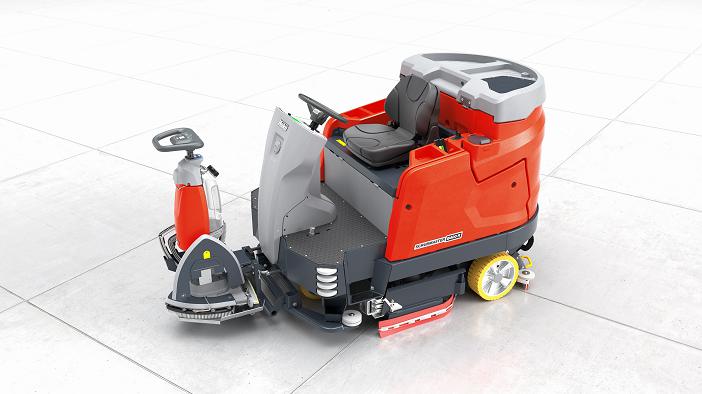 Doppelte Reinigungskraft: Mit dem Hako-Quick-Connect-System lässt sich der Scrubmaster B5 einfach zum nächsten Einsatzort mitnehmen.