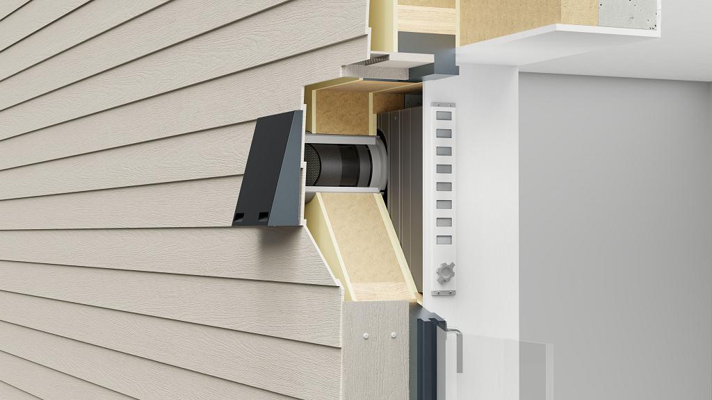  Intelligente Technik: inVENTer iV-Zero Prefab mit innenliegendem Luftauslass in der Fensterlaibung für maximalen Gestaltungsspielraum ohne herkömmliche Innenblenden an den Wohnraumwänden. Bildquelle: inVENTer GmbH, Löberschütz